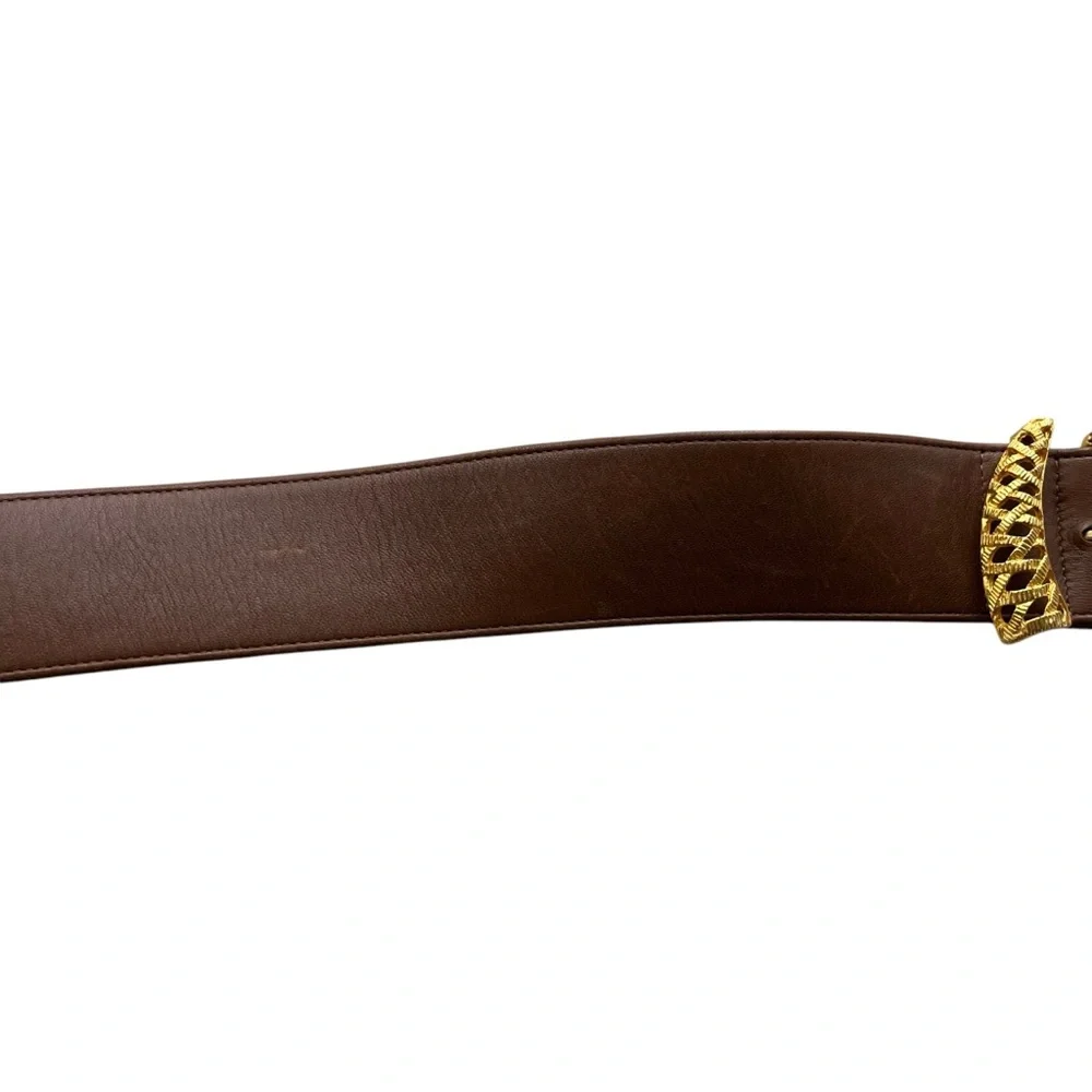 Carlisle Womens Size Medium Brown Leather Gold Black Horn Buckle Waist Belt 1665 - Picture 3 of 13